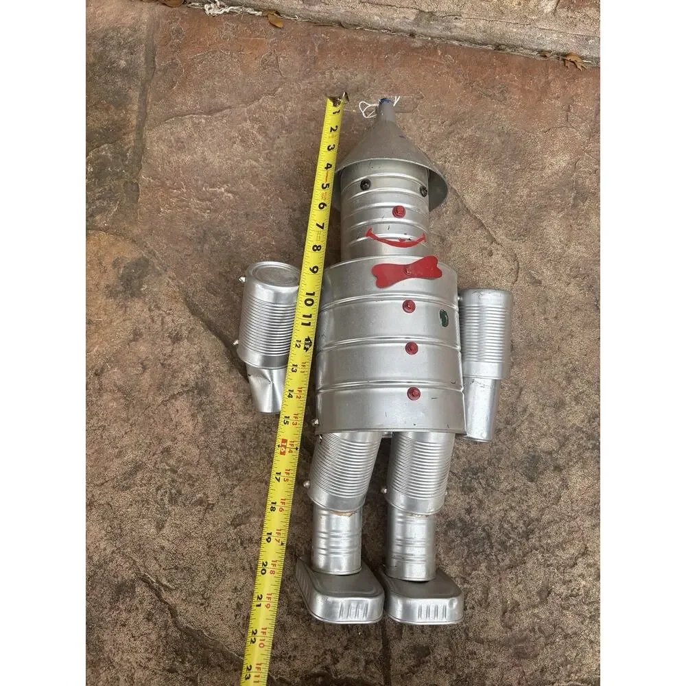 Vintage Tin Can Robot Folk Art Sculpture Handmade Recycled Metal 20” Tall